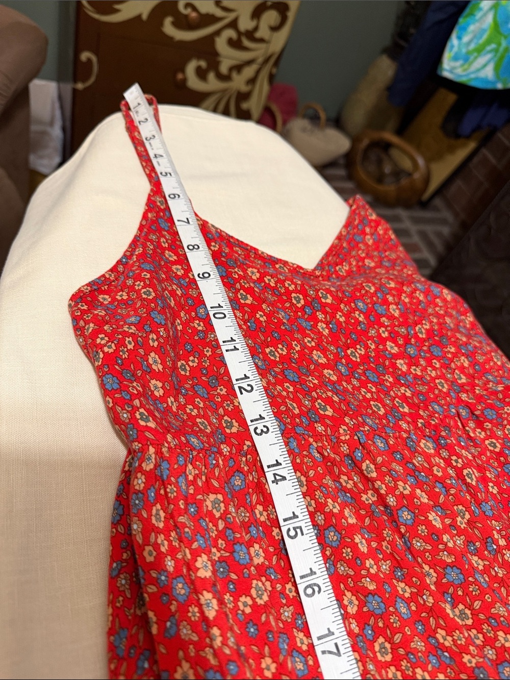 NATURAL LIFE Red & Blue Floral Wide-Leg Spaghetti-Strap Boho Jumpsuit, Size S. - Picture 13 of 14